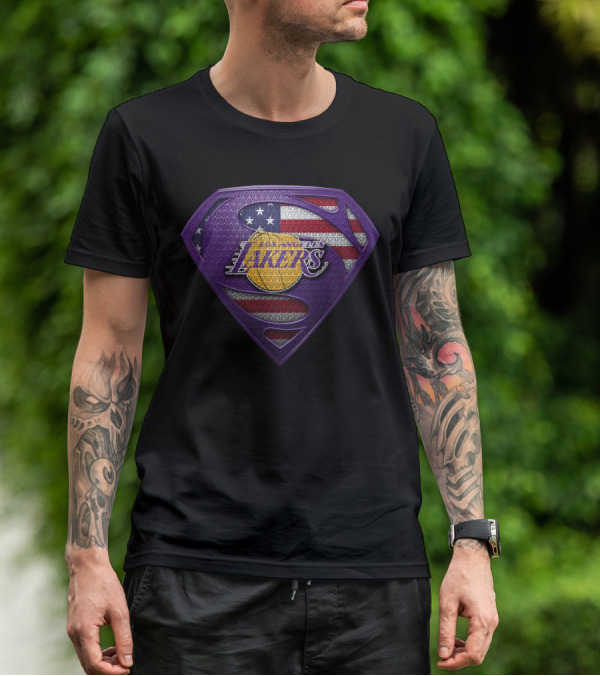 Superman Shield Los Angeles Lakers American Flag T-Shirt