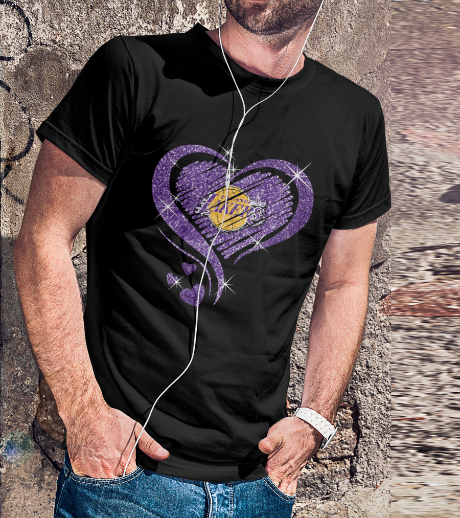 Heart Diamond Los Angeles Lakers Purple Sparkle T-Shirt