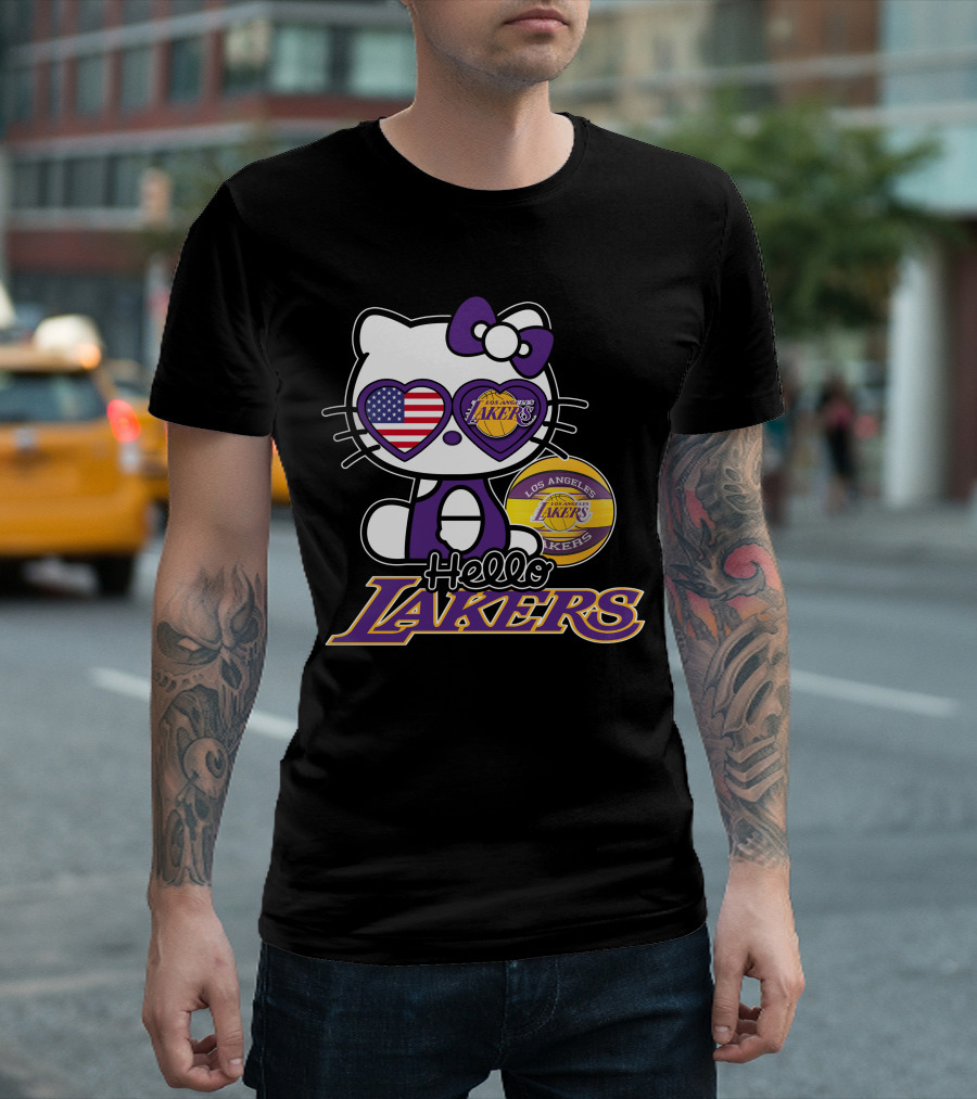 Hello Kitty Los Angeles Lakers USA Flag Basketball Fan T-Shirt