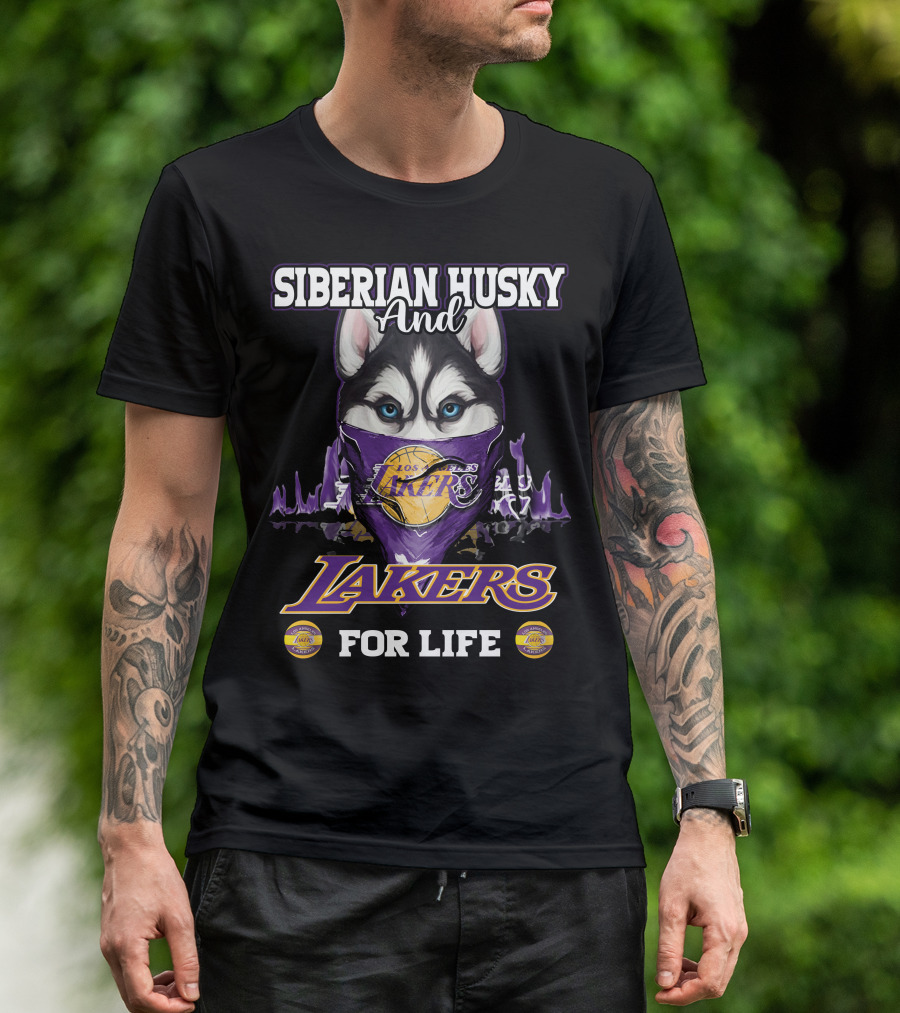 Siberian Husky And Los Angeles Lakers For Life T-Shirt