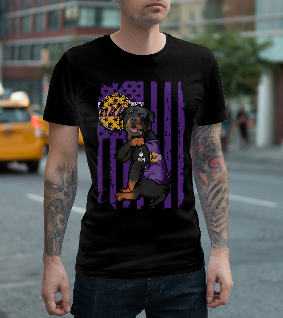 Rottweiler I Love Mom Los Angeles Lakers Purple Stars Stripes T-Shirt