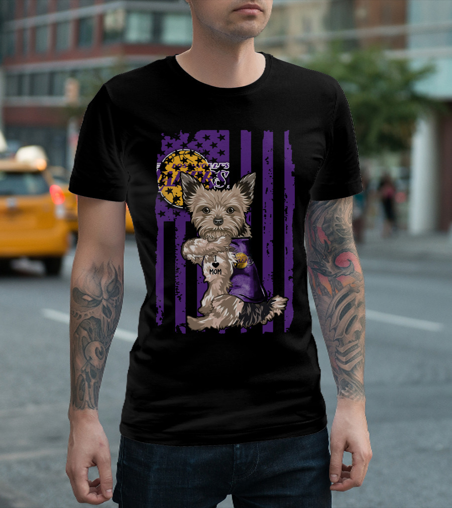 Yorkshire Terrier Los Angeles Lakers I Love Mom T-Shirt