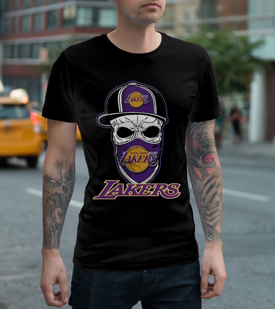 Los Angeles Lakers Skull in Hat and Bandana T-Shirt