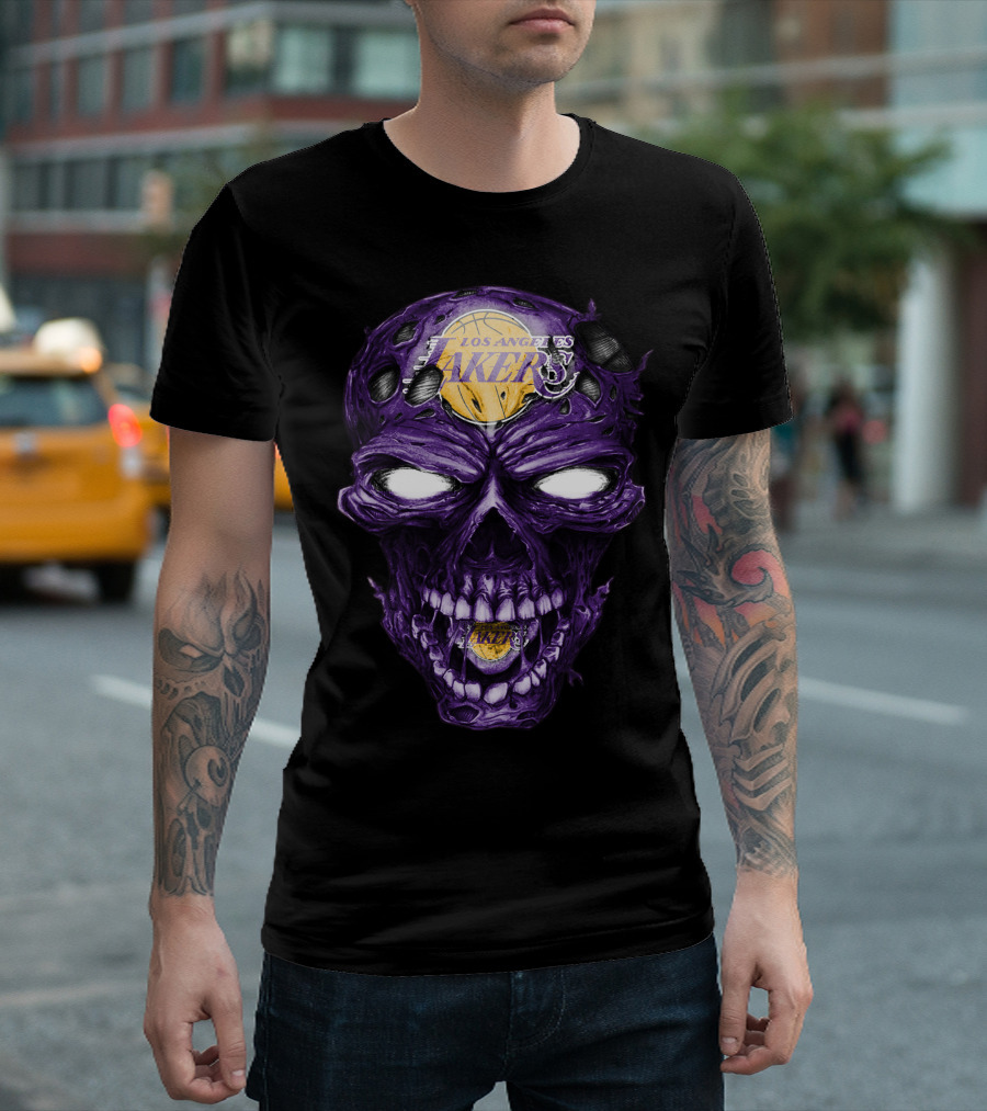 Skull Los Angeles Lakers Purple Basketball T-Shirt