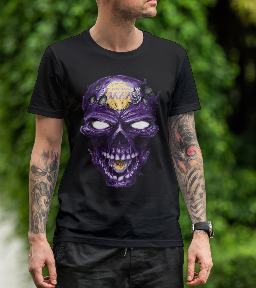 Skull Los Angeles Lakers Purple Basketball T-Shirt