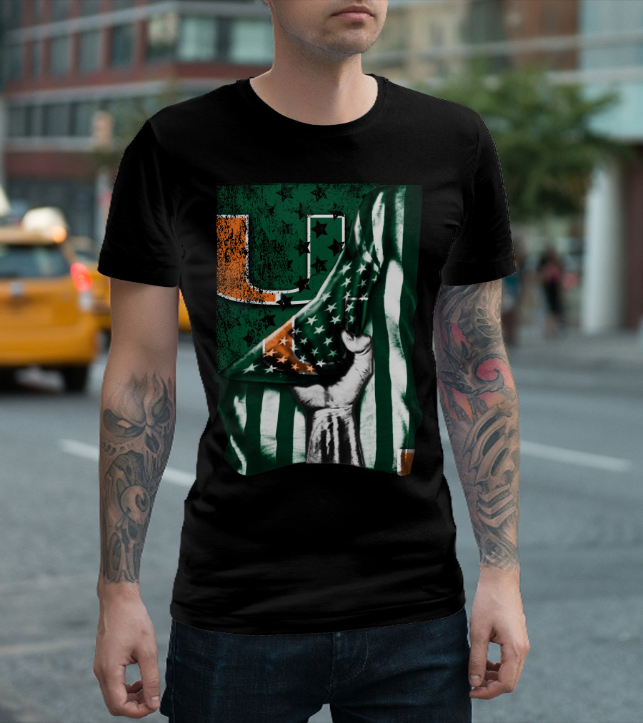 Miami Hurricanes U Flag Stars And Stripes Fist T-Shirt