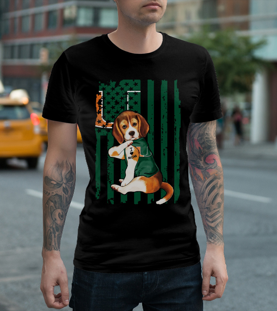 Beagle Miami Hurricanes I Love Mom Football Fan Mascot T-Shirt