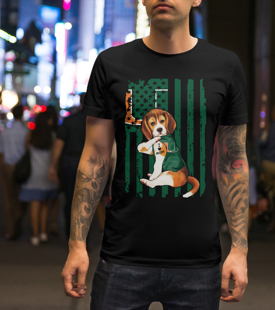 Beagle Miami Hurricanes I Love Mom Football Fan Mascot T-Shirt