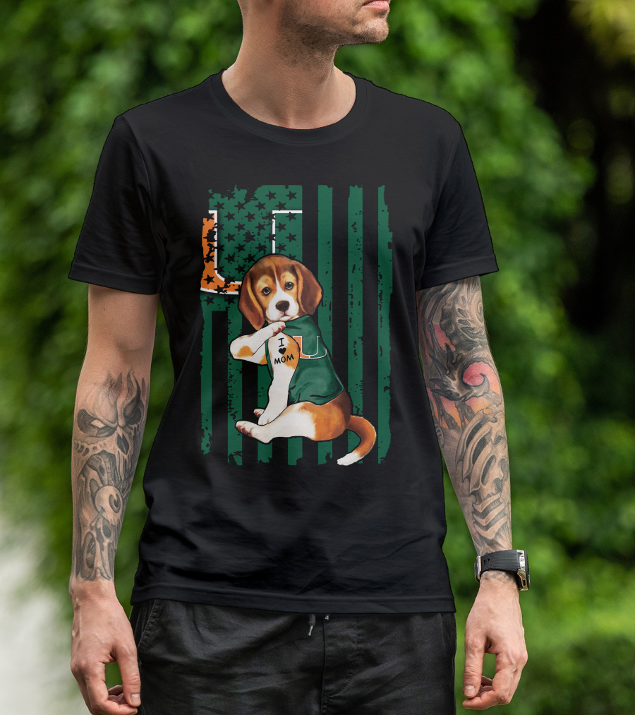 Beagle Miami Hurricanes I Love Mom Football Fan Mascot T-Shirt