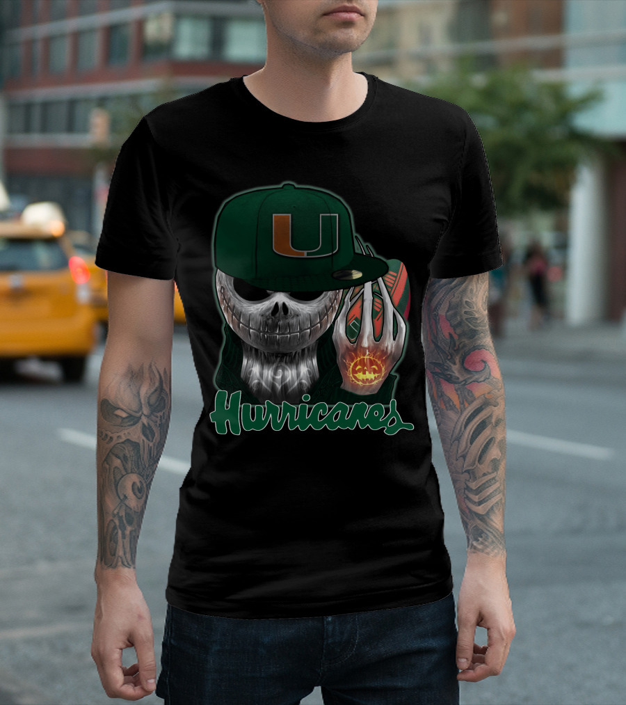 Jackskull Hurricanes Miami Football Icon With Pumpkin And Cap T-Shirt