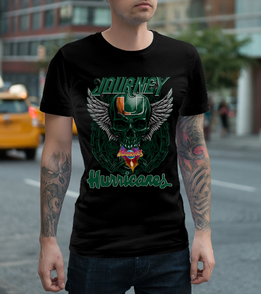 Journey Miami Hurricanes Skull Wings T-Shirt