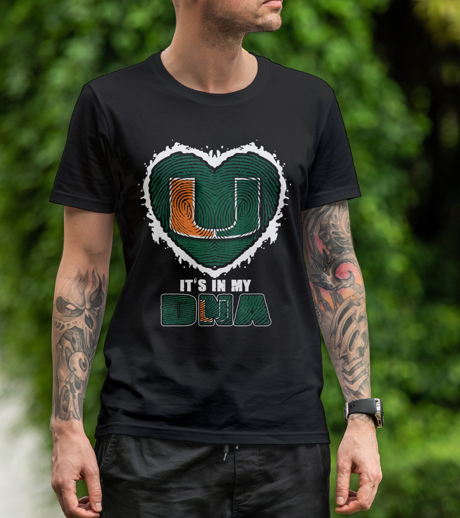 It's In My DNA Miami Hurricanes U Logo Fingerprint Heart T-Shirt