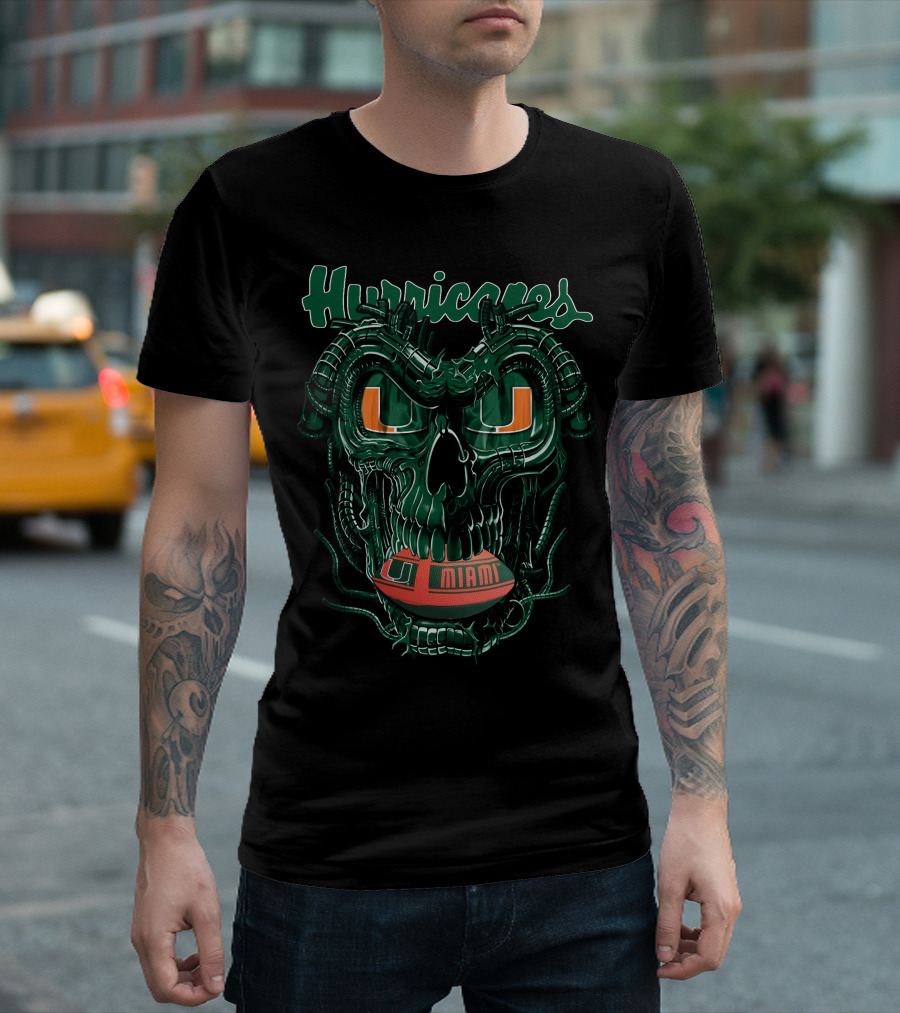 Miami Hurricanes Dragonskull Football T-Shirt