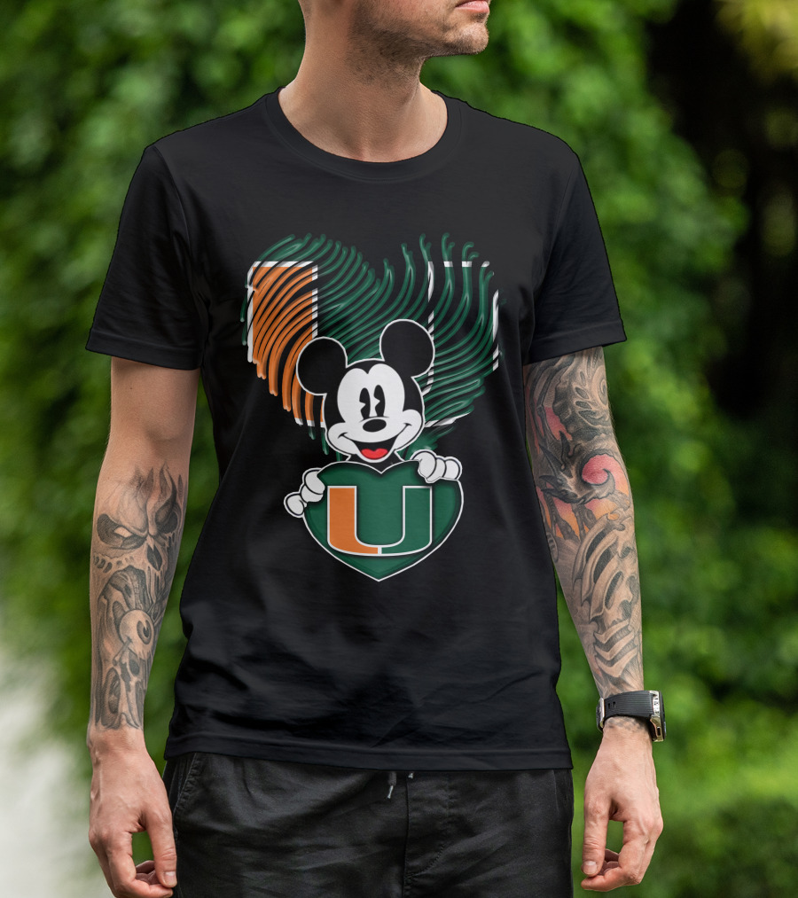 Mickey Mouse Miami Hurricanes Heart U T-Shirt