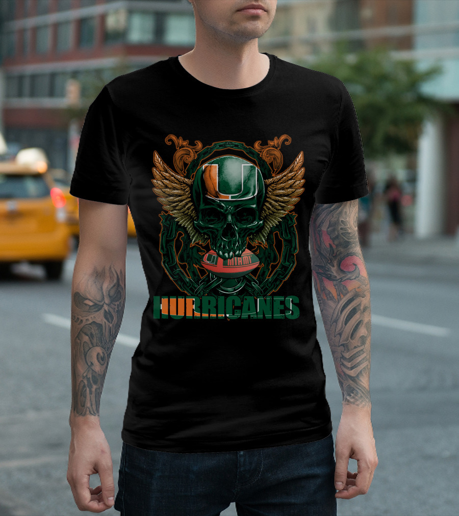 Hurricanes Skullfb Miami Football Helmet Wings T-Shirt