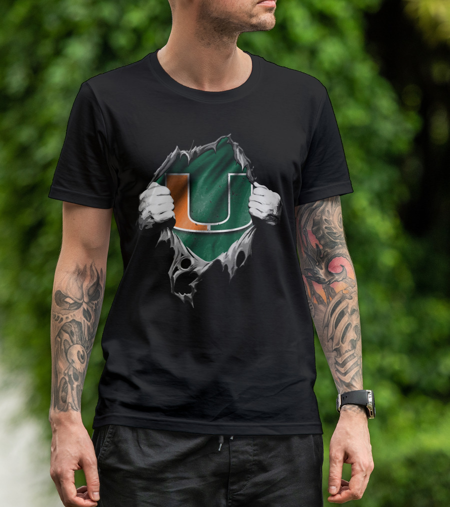 Torn Miami Hurricanes Logo With Hands Revealing U T-Shirt