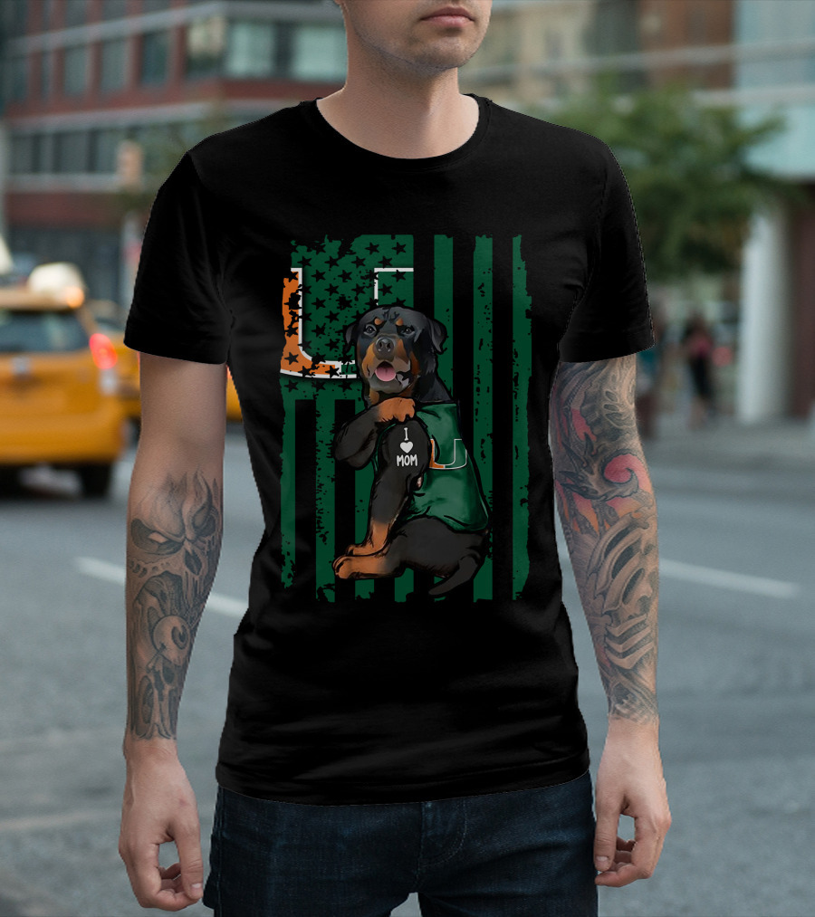 Rottweiler Miami Hurricanes I Love Mom Dog Wearing T-Shirt