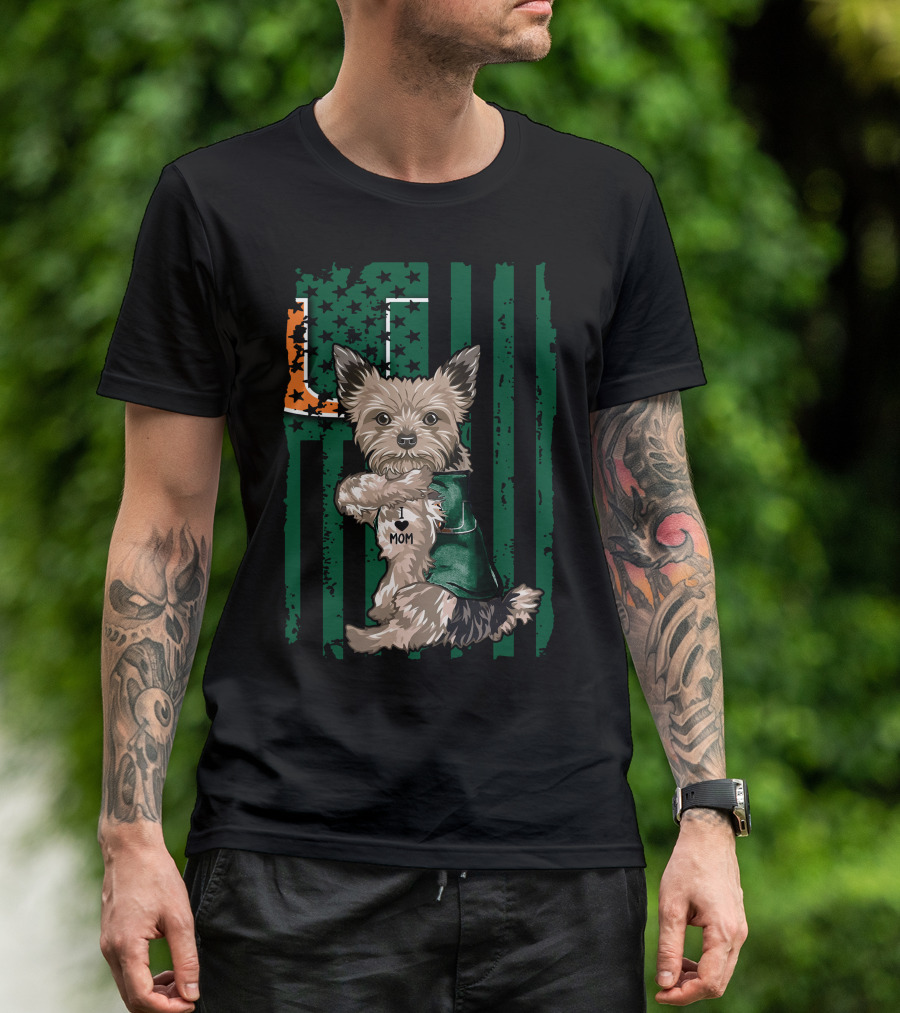 Yorkshire Terrier Miami Hurricanes I Love Mom T-Shirt