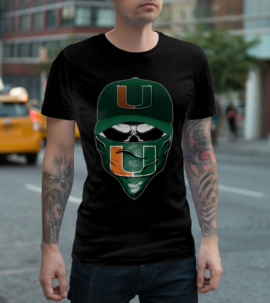 Skull Miami Hurricanes U Logo Hat and Bandana T-Shirt