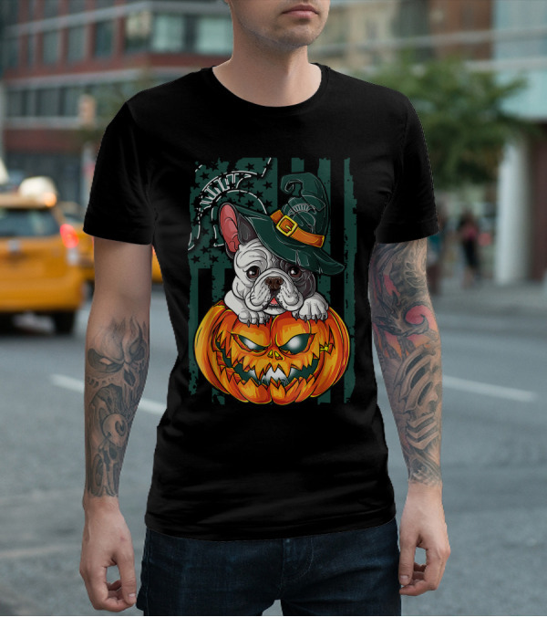 Hlw Bulldog Halloween Witch Hat Pumpkin Michigan State Spartans T-Shirt