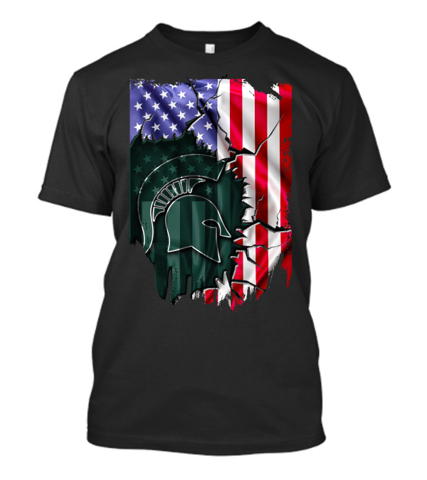 American Flag Rip Michigan State Spartans Helmet T-Shirt