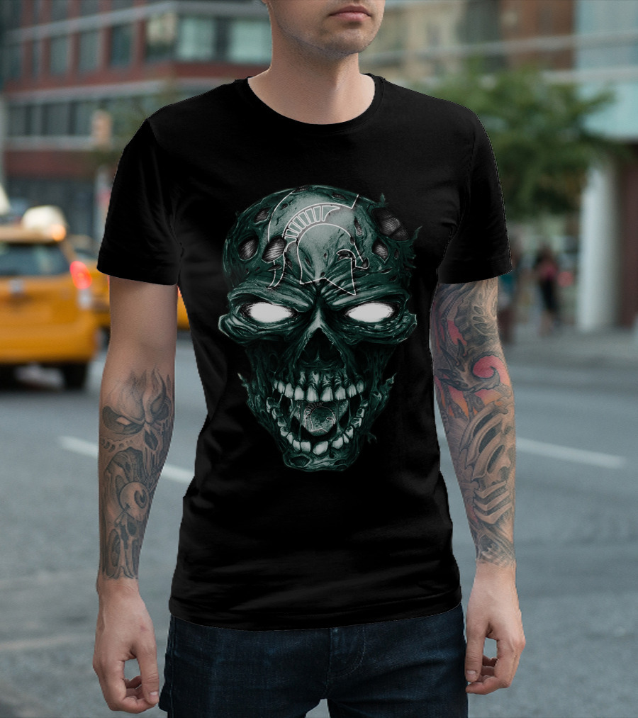 Skull Michigan State Spartans Spartan Helmet Skull T-Shirt