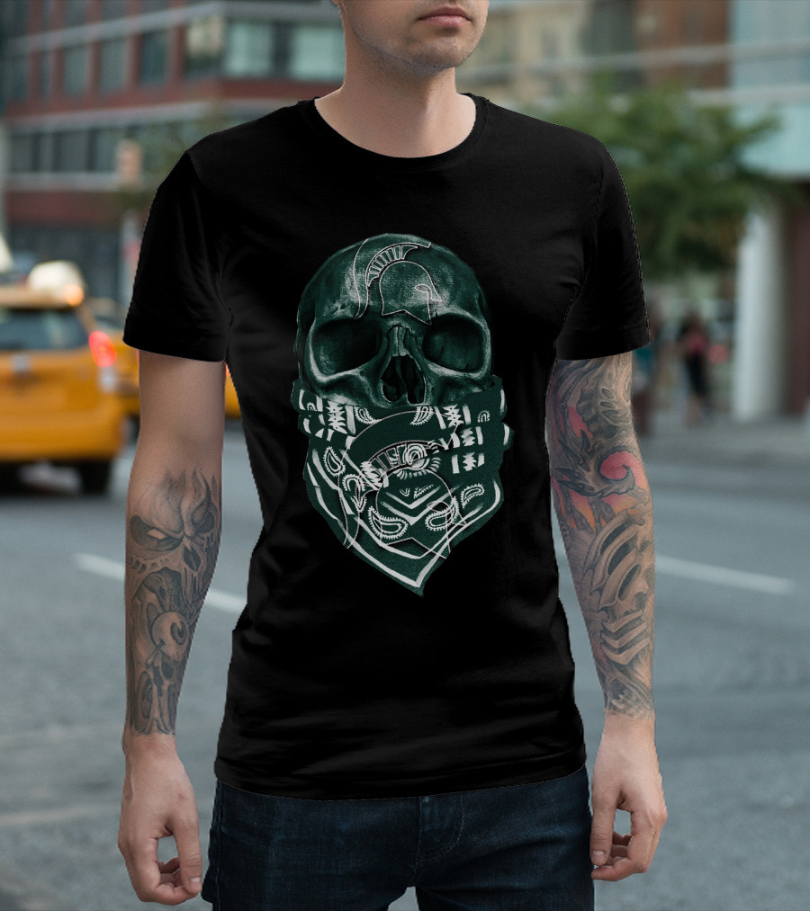 Skull Michigan State Spartans Bandana Style Spartan T-Shirt