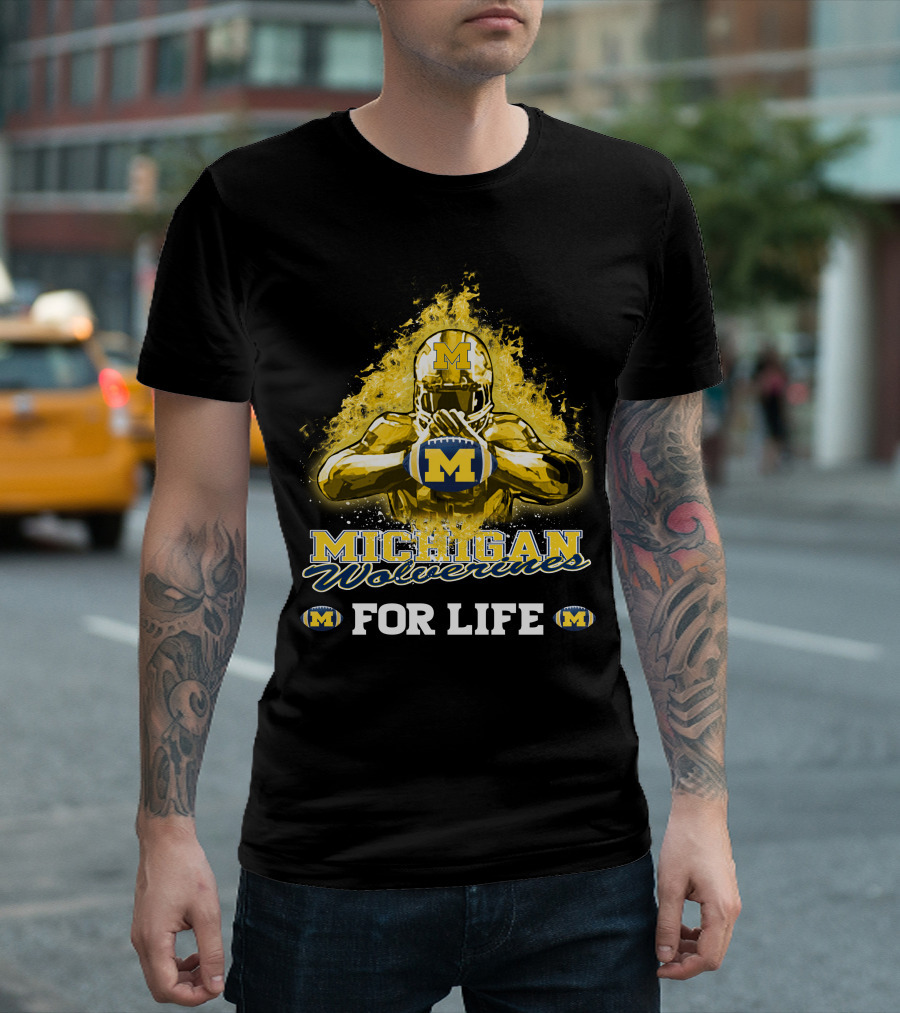 Michigan Wolverines For Life Football Explosion M T-Shirt
