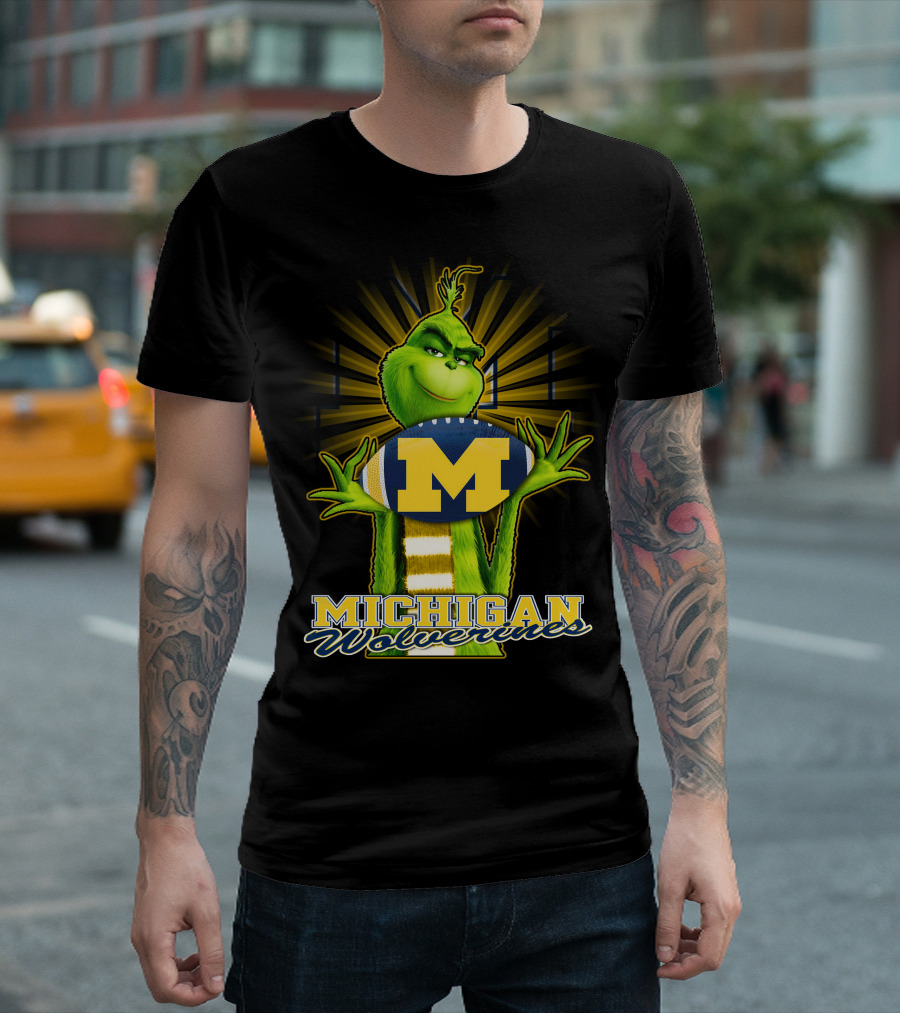 Michigan Wolverines Grinch Holding Football T-Shirt