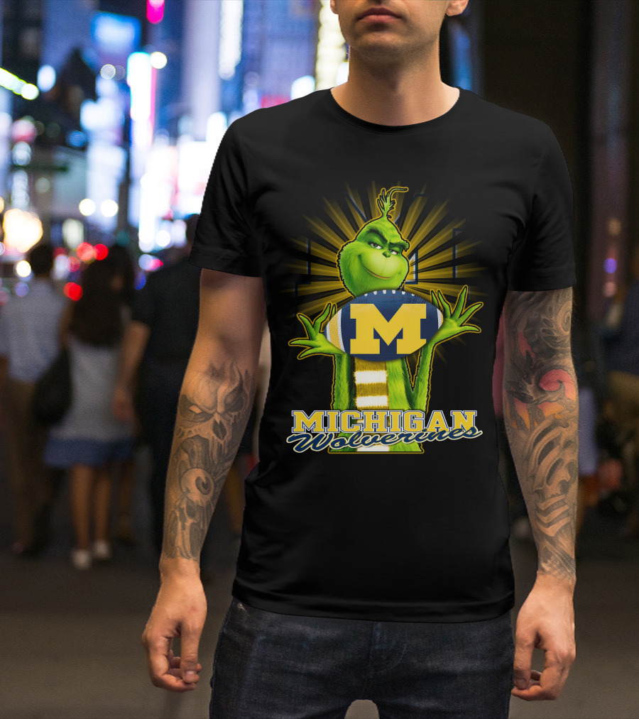 Michigan Wolverines Grinch Holding Football T-Shirt