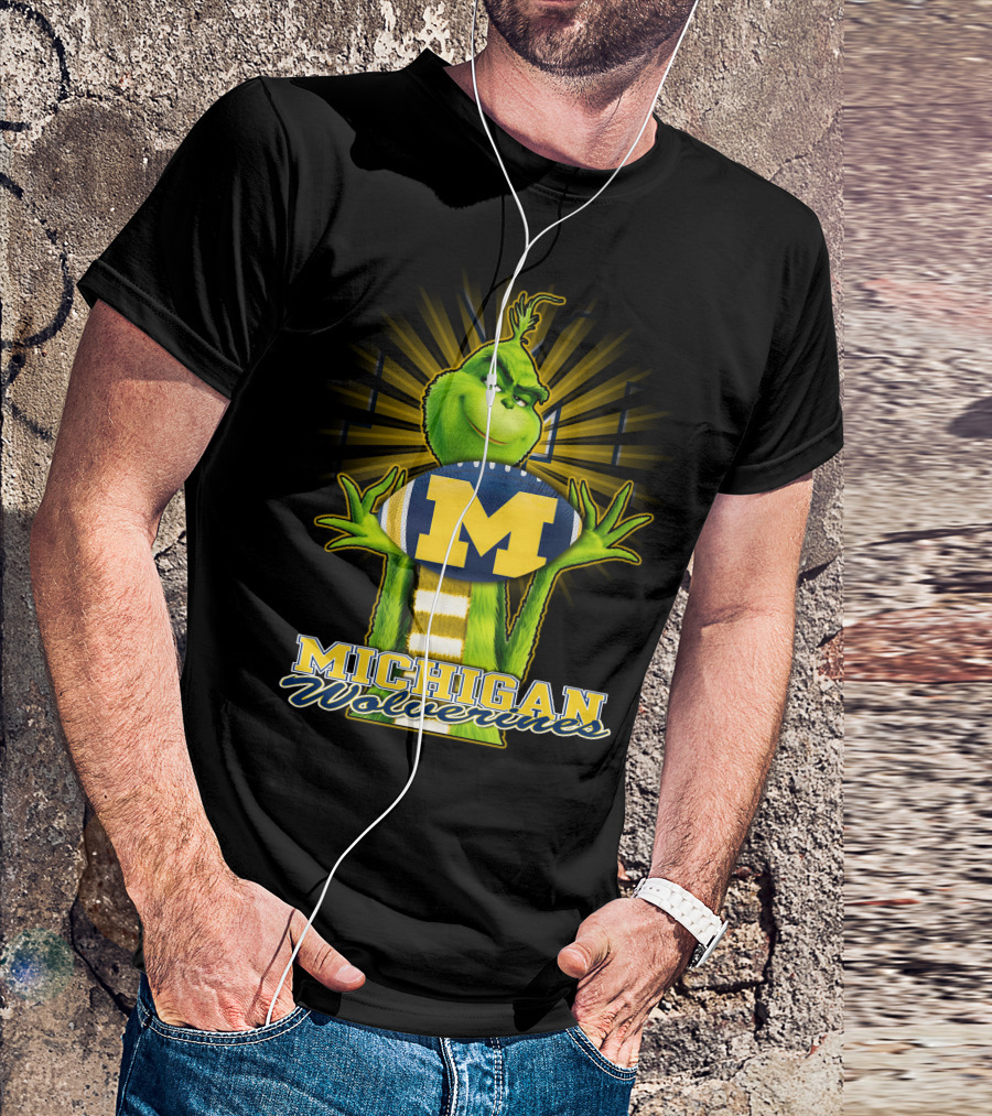 Michigan Wolverines Grinch Holding Football T-Shirt