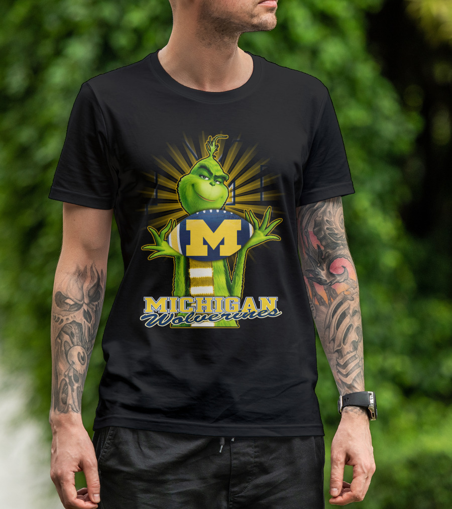 Michigan Wolverines Grinch Holding Football T-Shirt