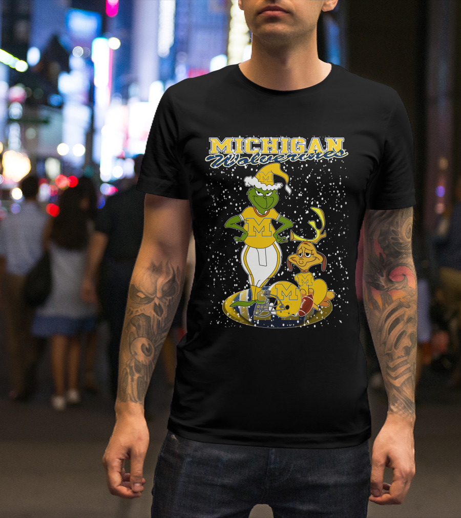 Michigan Wolverines Grinchxmas Holiday Football T-Shirt