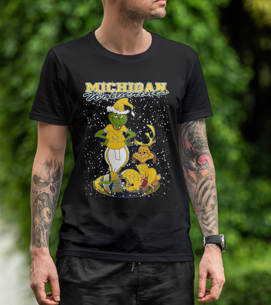 Michigan Wolverines Grinchxmas Holiday Football T-Shirt