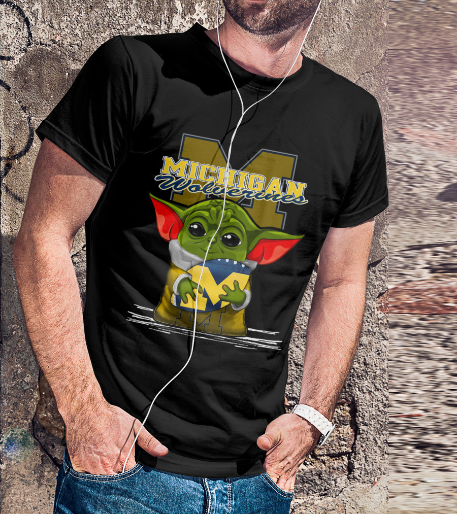 Michigan Wolverines Yoda Holding Football T-Shirt