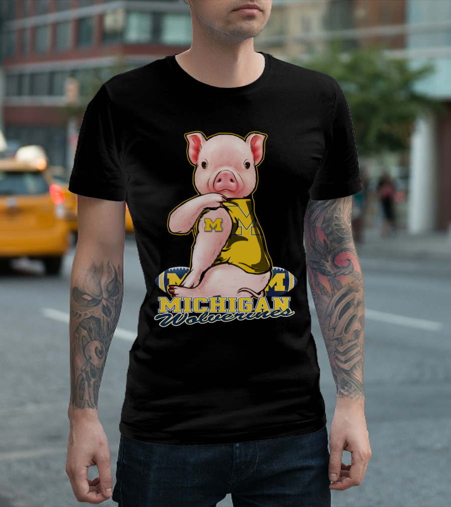 Michigan Wolverines Pig Football T-Shirt