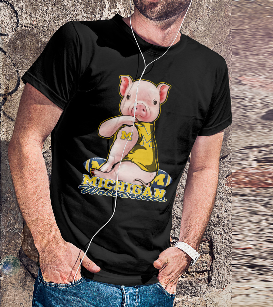 Michigan Wolverines Pig Football T-Shirt