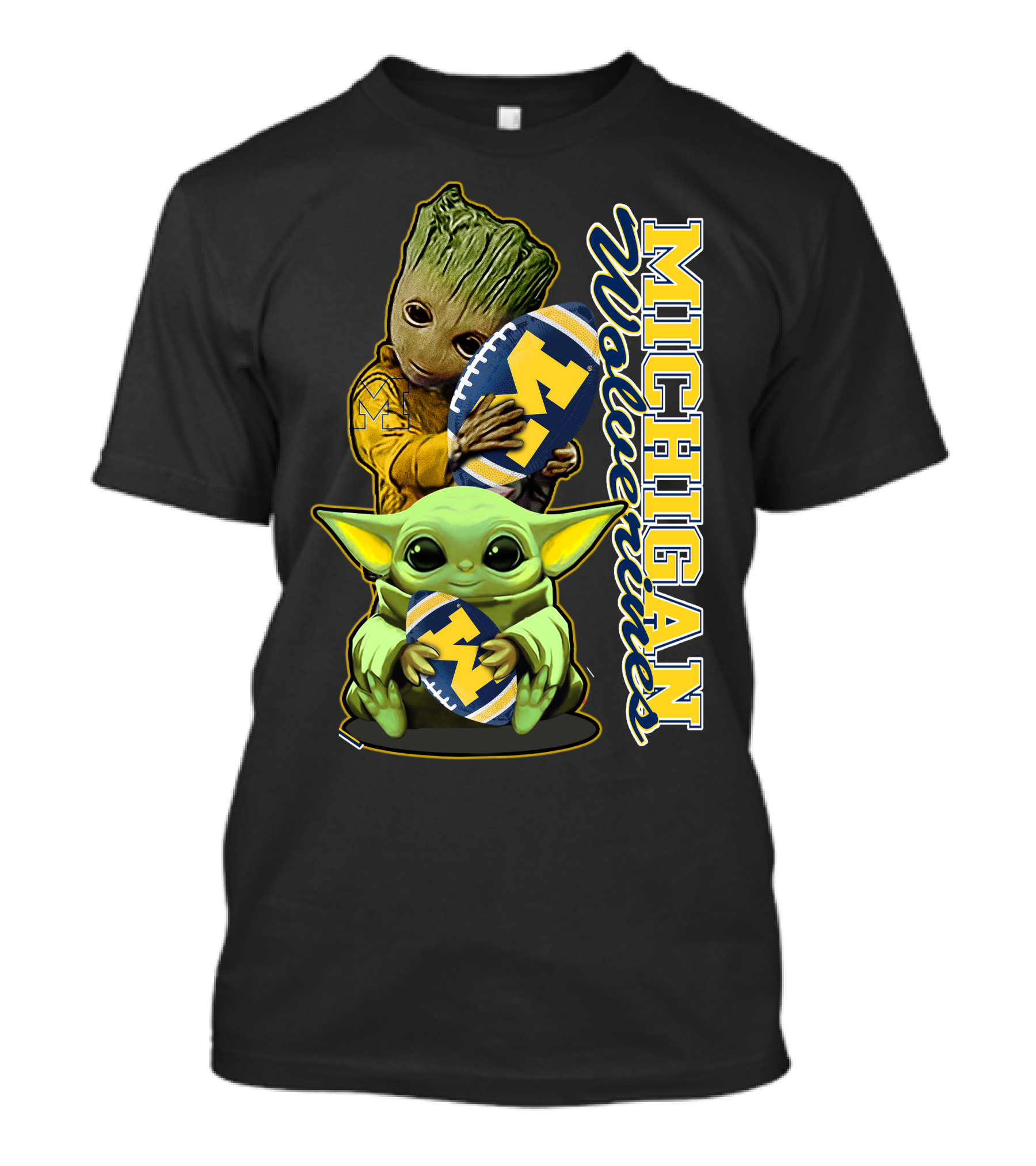 Michigan Wolverines Grogu And Groot Football T-Shirt