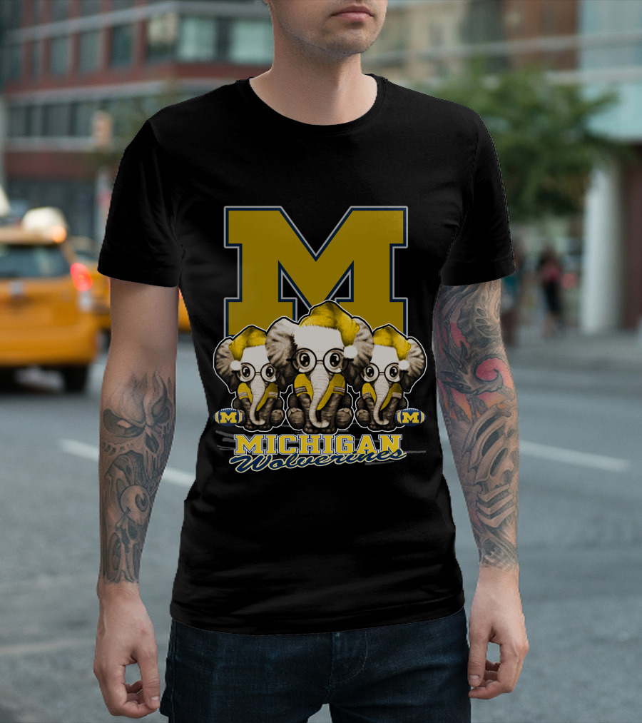 Michigan Wolverines Three Elephants With Glasses Holiday T-Shirt