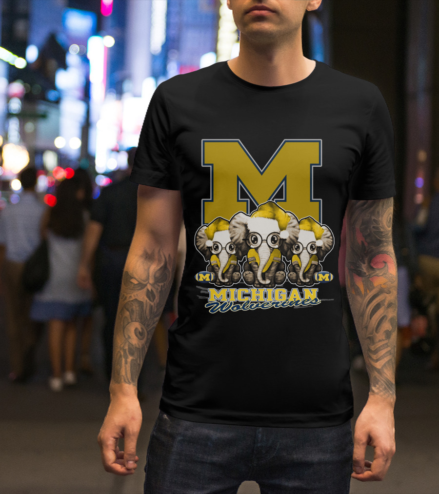 Michigan Wolverines Three Elephants With Glasses Holiday T-Shirt