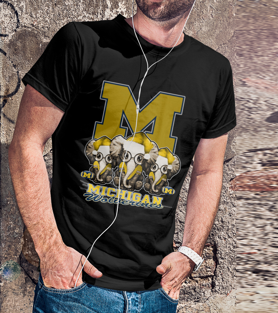Michigan Wolverines Three Elephants With Glasses Holiday T-Shirt