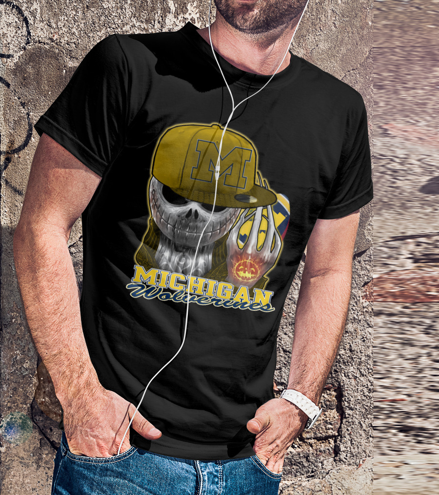 Jackskull Michigan Wolverines Halloween Skull With Wolverine Colors And Cap T-Shirt