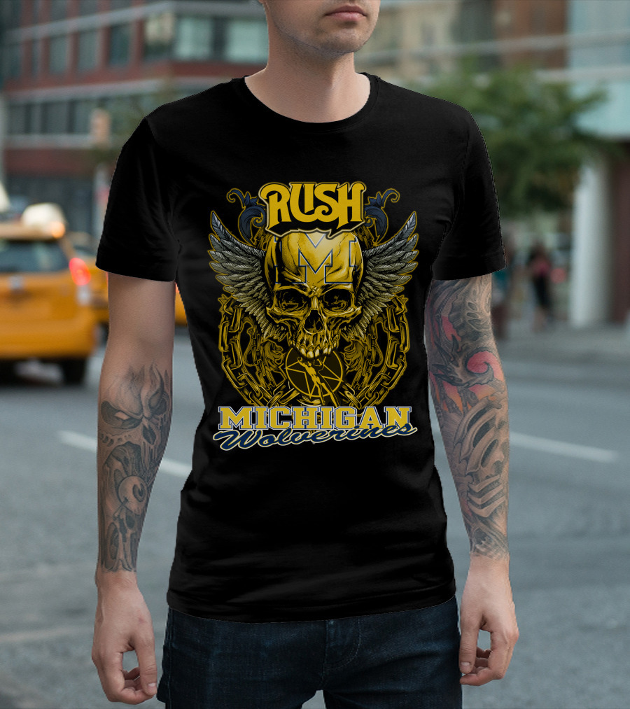 Rush Michigan Wolverines Skull Wings Chain T-Shirt