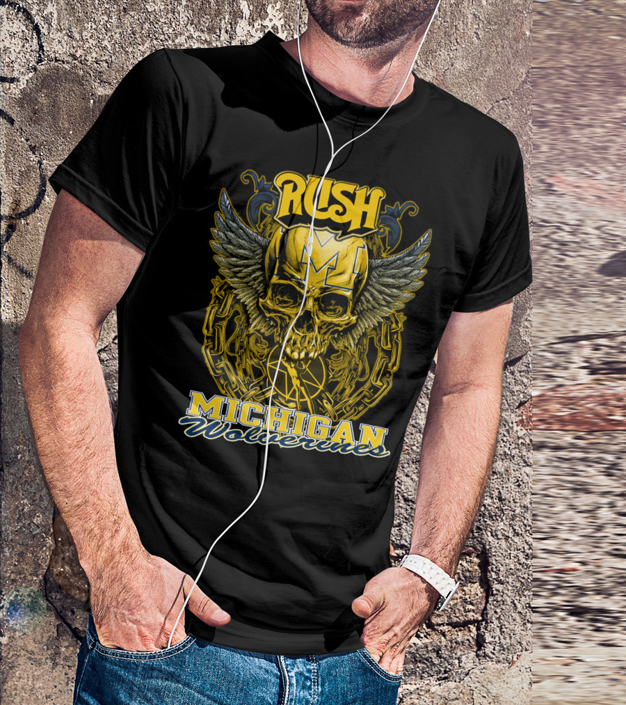 Rush Michigan Wolverines Skull Wings Chain T-Shirt