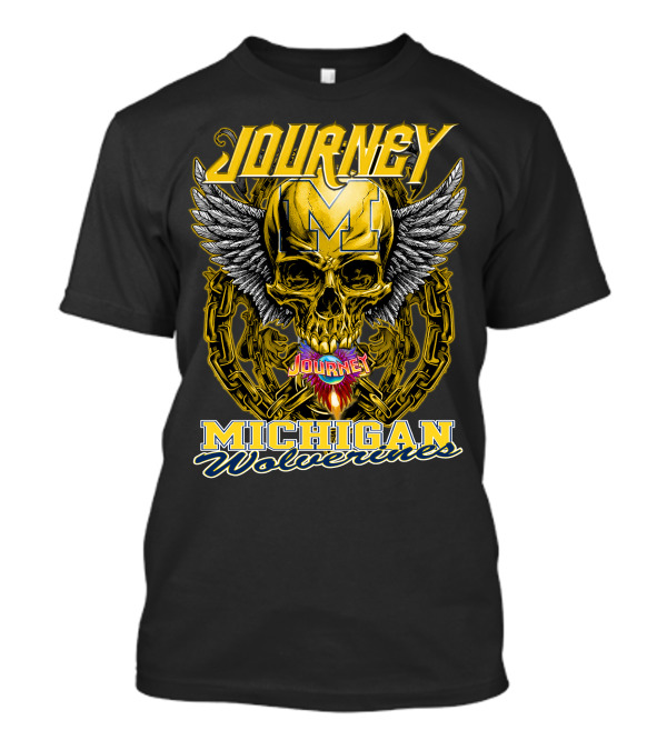 Journey Michigan Wolverines Skull Wings Chain T-Shirt