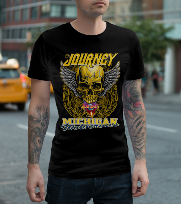 Journey Michigan Wolverines Skull Wings Chain T-Shirt