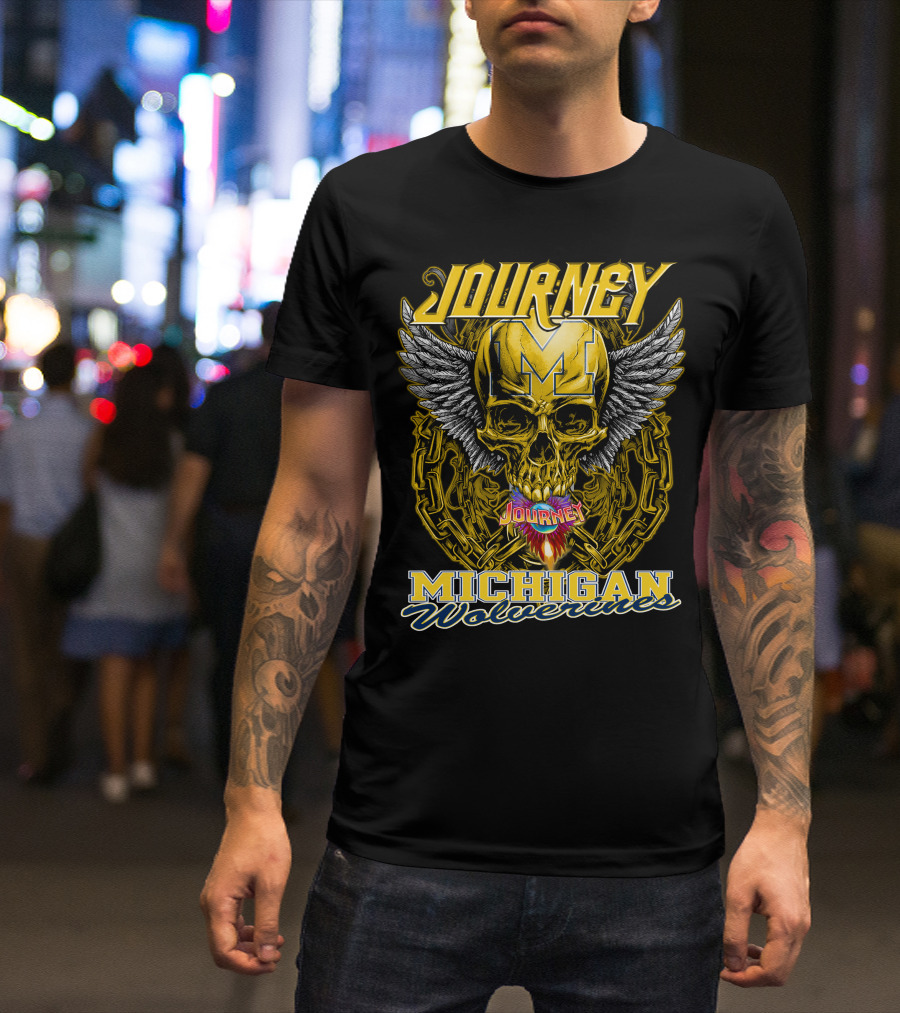 Journey Michigan Wolverines Skull Wings Chain T-Shirt