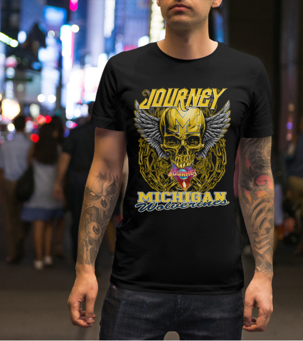 Journey Michigan Wolverines Skull Wings Chain T-Shirt