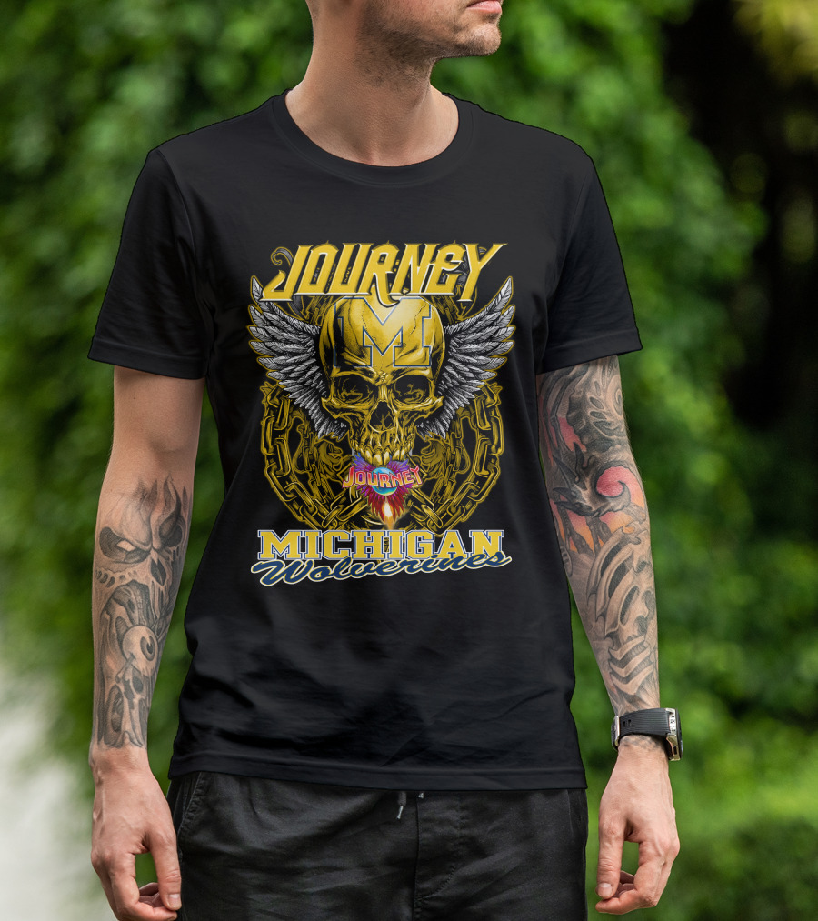 Journey Michigan Wolverines Skull Wings Chain T-Shirt