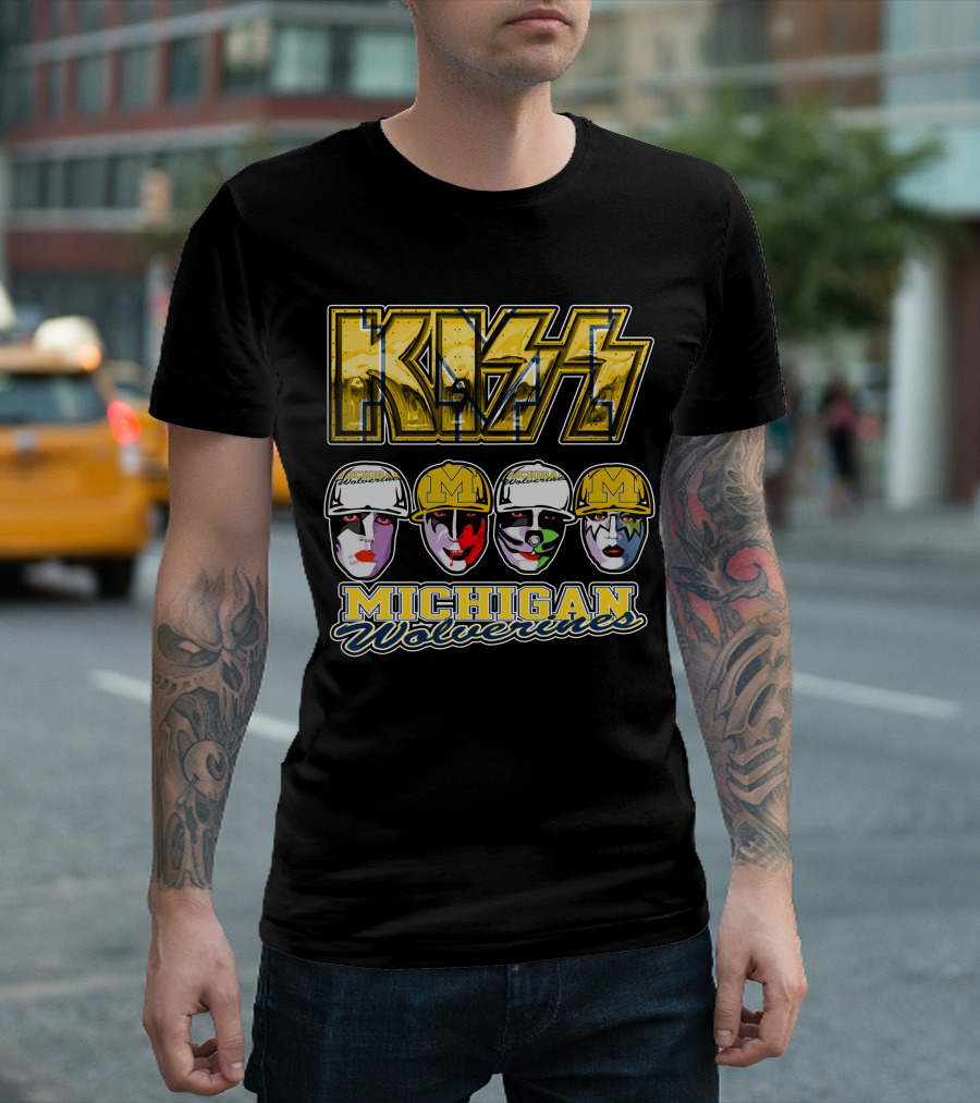 KISS Michigan Wolverines Faces in Helmets T-Shirt